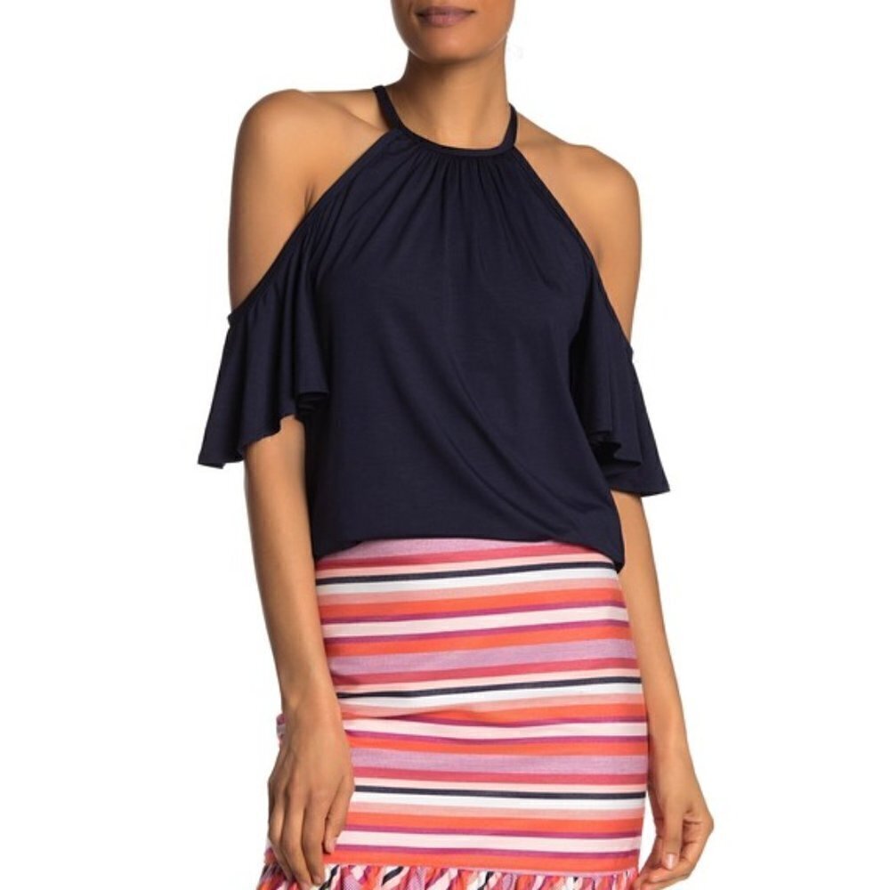 Trina Turk Alhambra Cold-Shoulder Halter Top